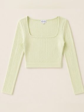 Le Lis Pale Green Ribbed Square Neck Tie-Back Crop Top S